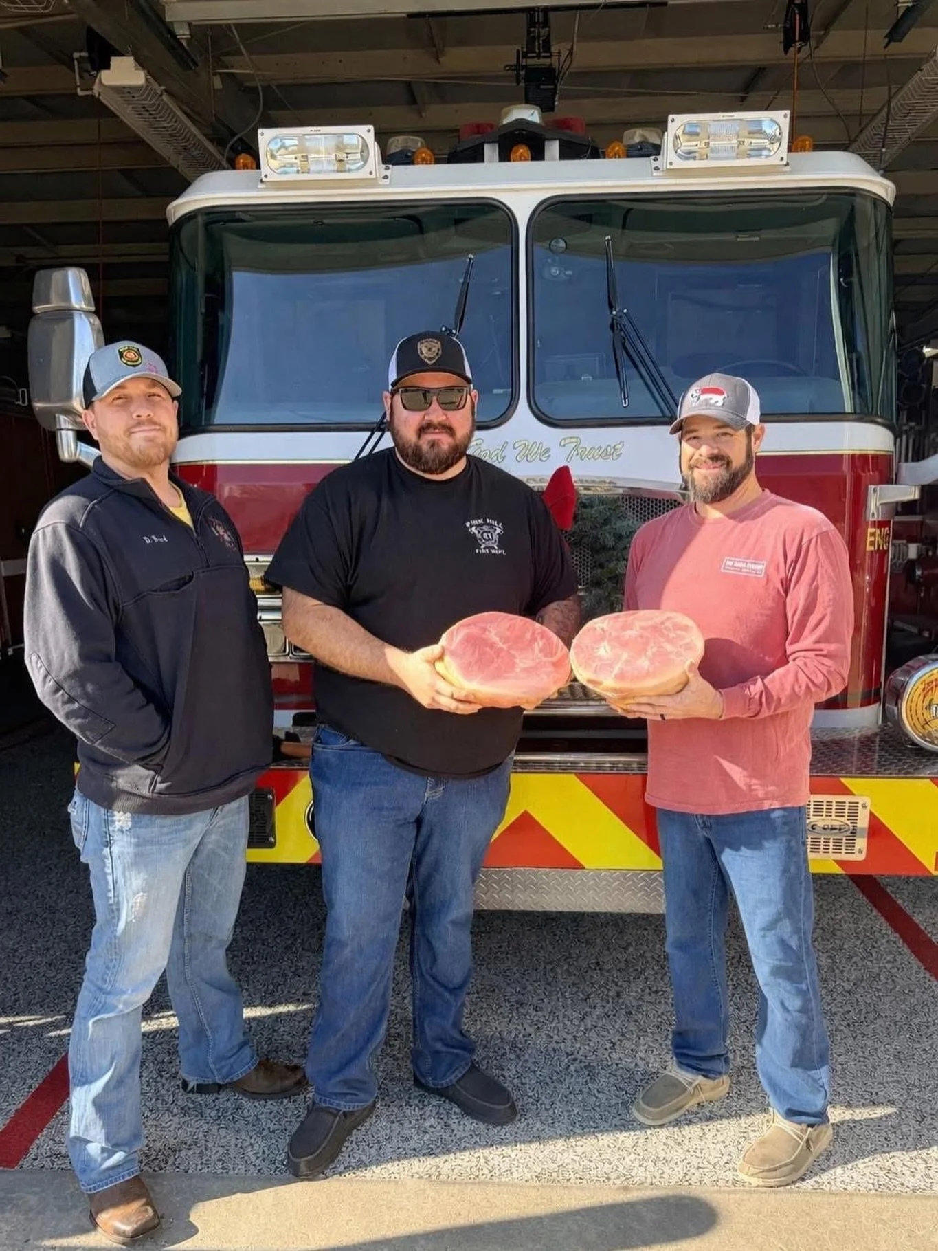 As a Board Member of the NC Pork Council, Rod Smith is continuing on with the Give A Ham Challenge.  His family is keeping the spirit of Christmas and giving alive by donating hams to the Pink Hill Volunteer Fire &amp; Rescue.  Rod had the honor of p