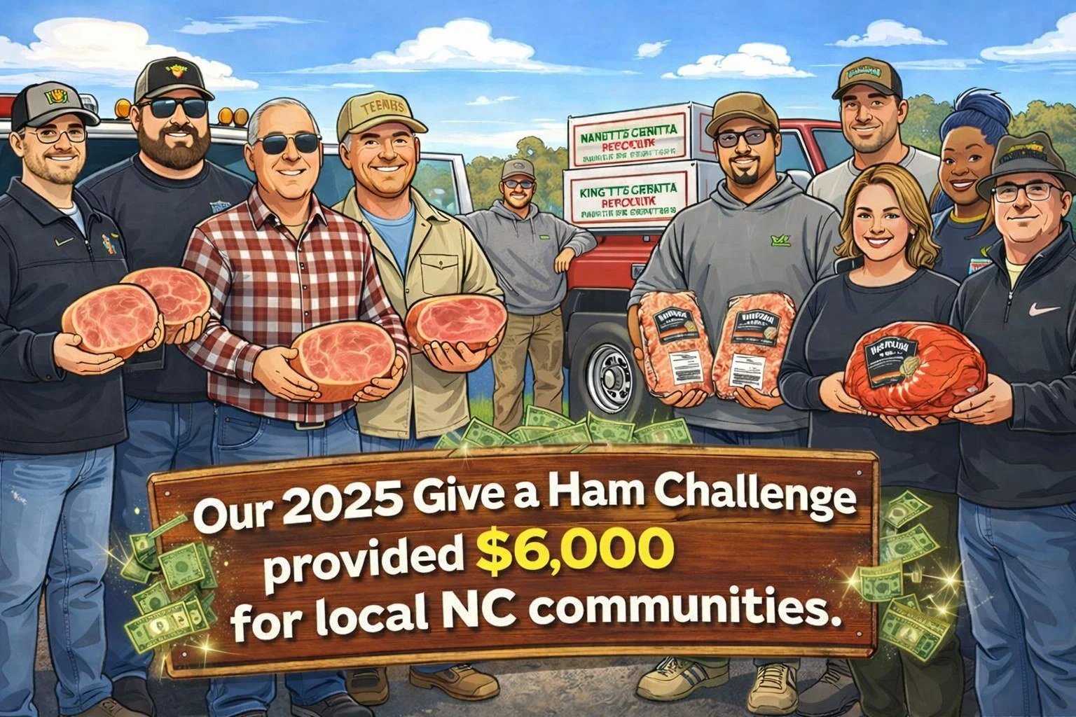The results are in, our 2025 Give a Ham Challenge that wrapped up around Christmas created a $6,000 impact for local NC communities! Most of the impact occurred in rural NC communities. These communities received fresh pork from our farmers and indus