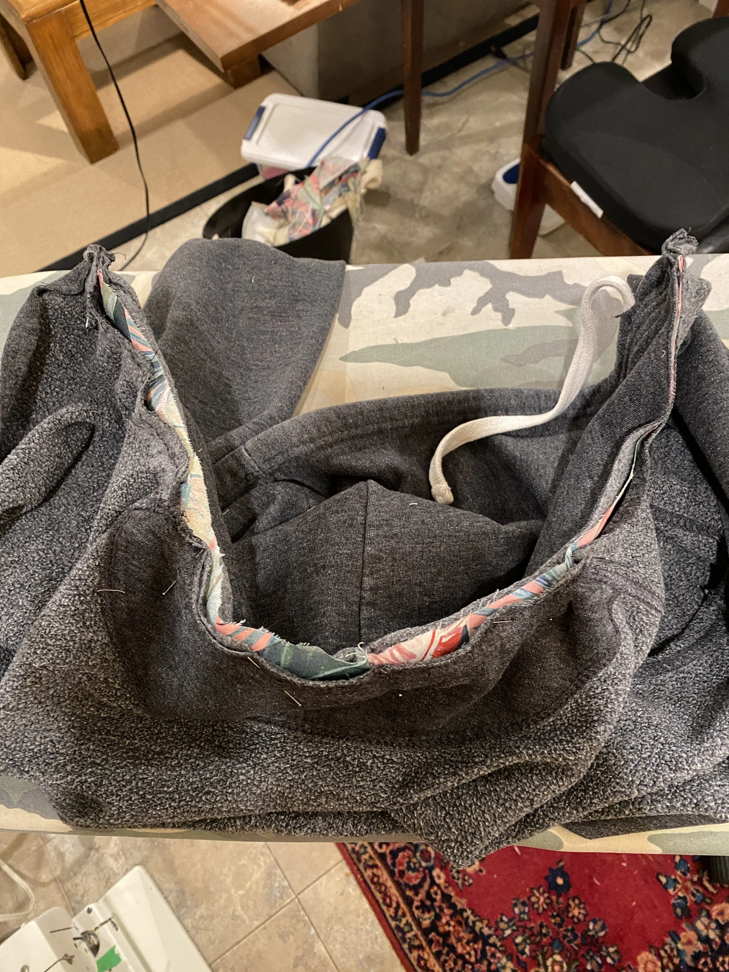 Pin new lining in place, flip it to the outside because it's tso pretty!