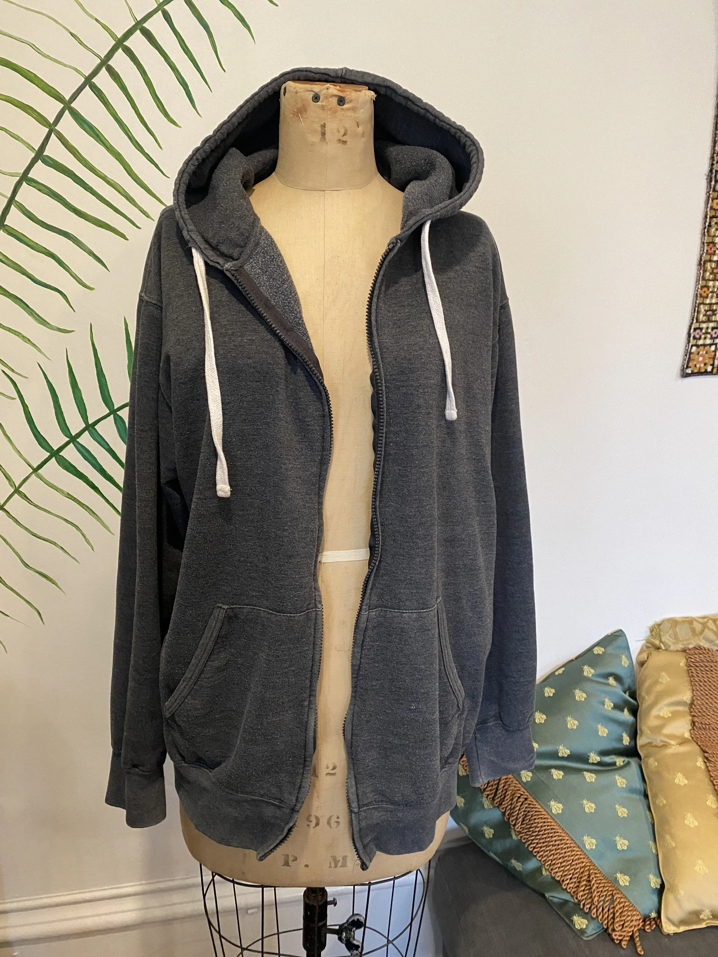 Before; tired dude's hoodie w/ busted zipper