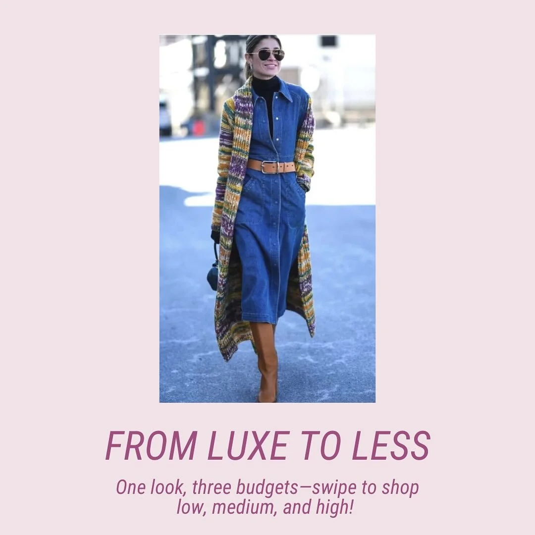 Love the look but not the price tag? I&rsquo;ve got you.

This denim dress moment is re-created at three different investment levels, so you can shop the version that fits your wardrobe and budget.

Link in my bio to shop every look!

#FromLuxeToLess