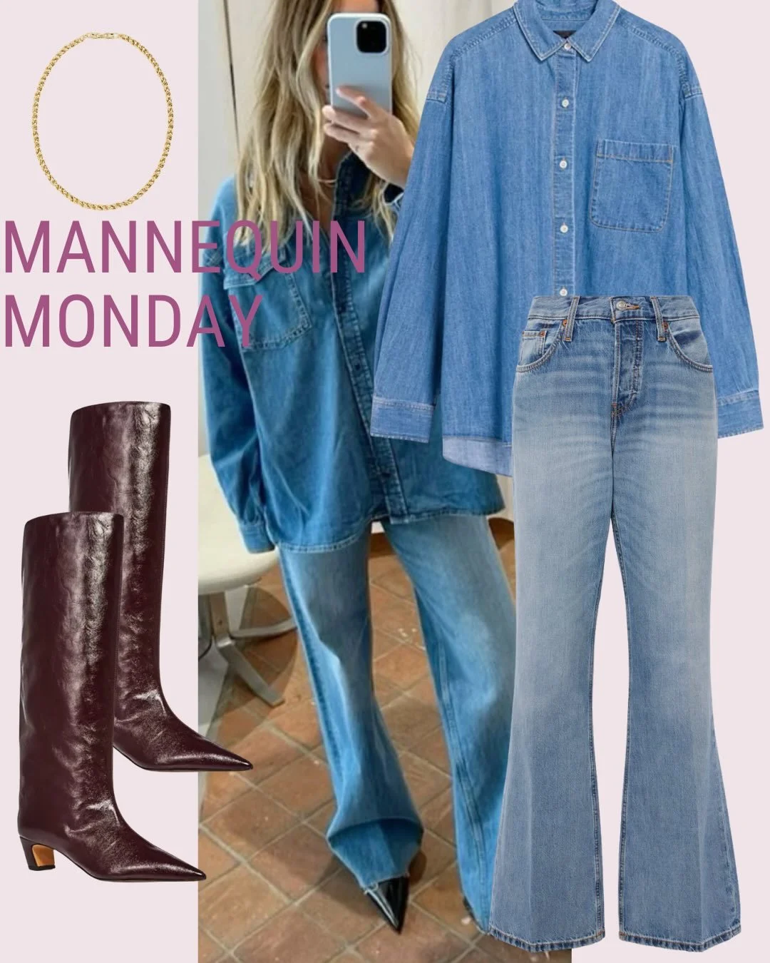 MANNEQUIN MONDAY 👖 Denim on denim, but make it elevated. This week&rsquo;s mannequin breaks down how relaxed structure, intentional proportions, and rich accessories take a simple pairing and turn it into a fully styled look!

A reminder that great 
