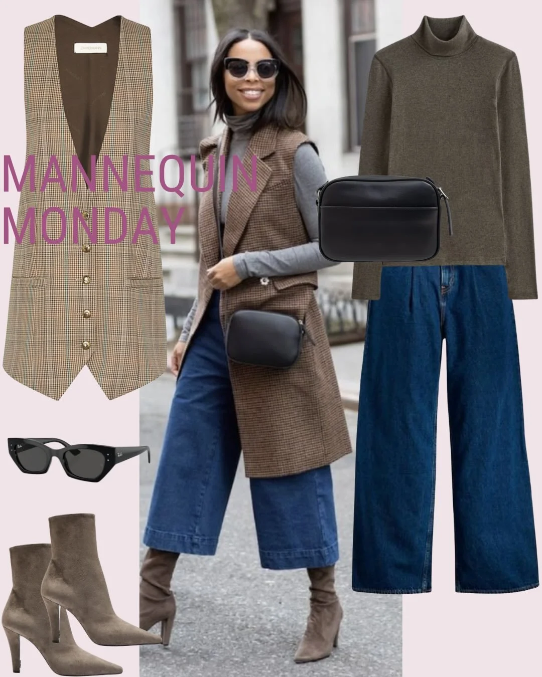 Mannequin Monday, styled with intention. ✨

This is what happens when structure meets ease: a tailored vest to define the frame, a slim turtleneck to streamline, and wide-leg denim to balance it all out. Polished enough for plans, comfortable enough 