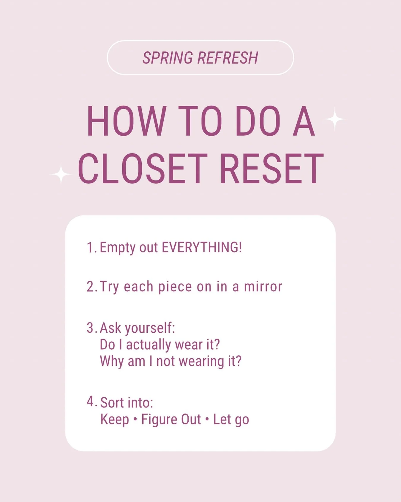 If your closet feels overwhelming, this is where you start.

Not shopping.
Not organizing bins.
Not buying more hangers.

You start by actually going through what you already own. Trying things on, asking the right questions, and being honest about w