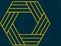 A geometric hexagon pattern composed of yellow lines on a dark background.