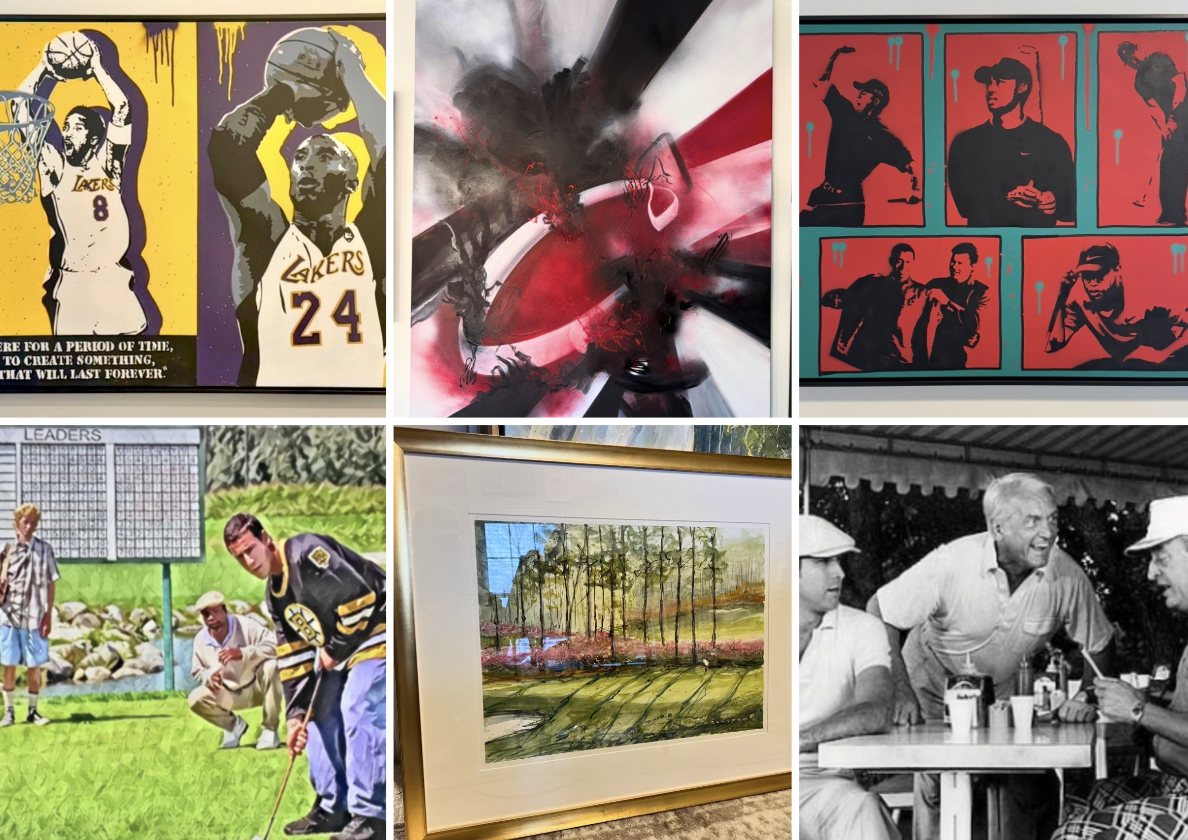 Custom commissioned art for NHL player including Kobe Bryant Tiger Woods Happy Gilmore and private Old Chatham Golf Club watercolor