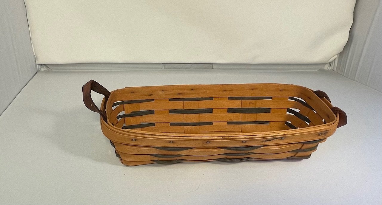 Bread basket shape with dark green stripes Longaberger basket