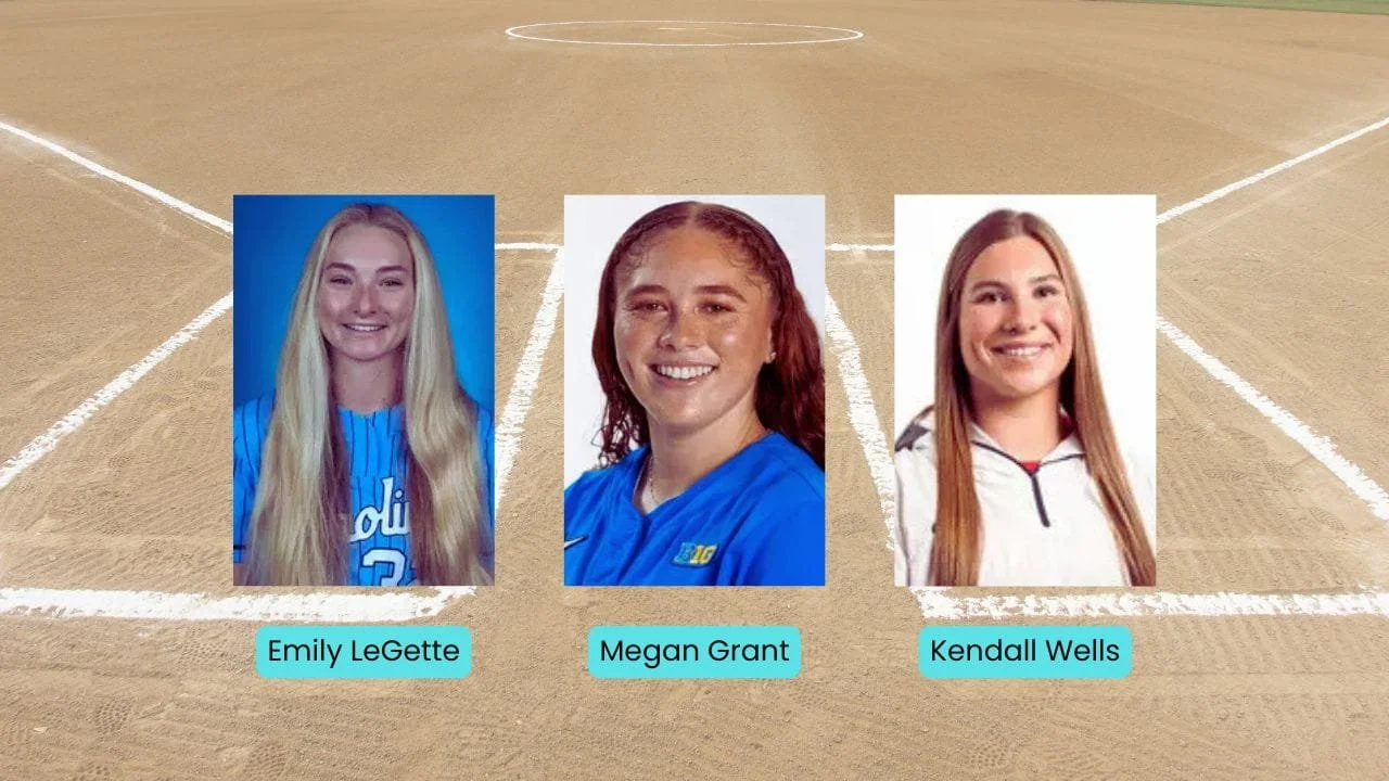 UCLA’s Megan Grant, UNC’s Emily LeGette and Oklahoma’s Kendall Wells: softball studs