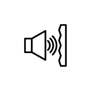 Icon of a speaker emitting sound waves towards a zigzag line, representing sound reflection or echo.