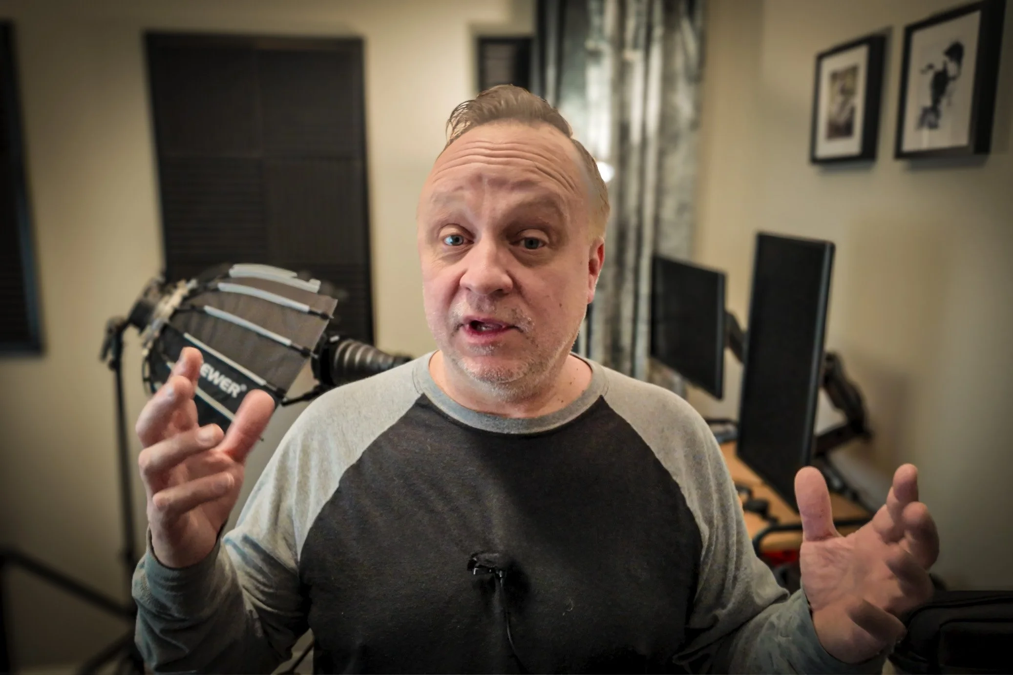 Joel Harris in a video from The Creative Urge, standing in his studio in Las Vegas.