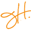 Orange graffiti-style signature reading 'JH.'