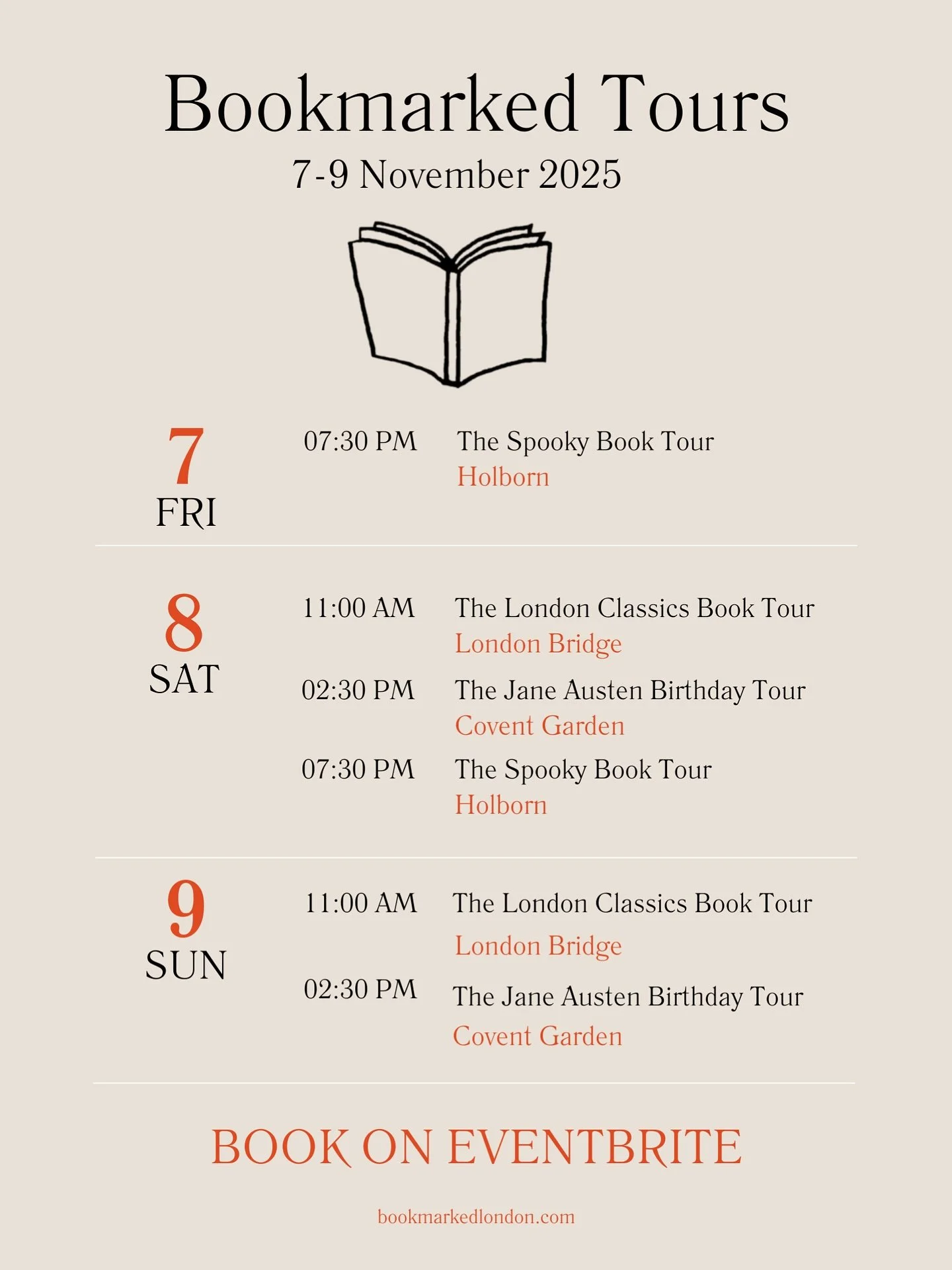 Six tours this weekend! 📚 👀 Doing two more runs of the Spooky Book Tour, two Classics and a very exciting new tour for Jane Austen&rsquo;s 250th Birthday - full announcement on that to come tomorrow 🗣️ All bookable on Eventbrite - early bird ticke