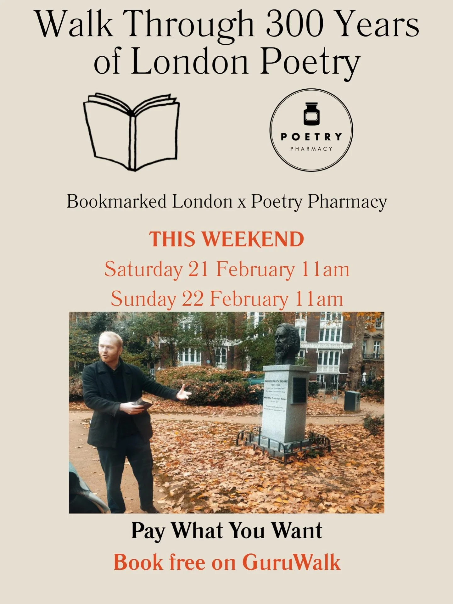 Exciting news! 🥳 The London Poetry Tour, my collaboration with the lovely folk at @poetry_pharmacy_ returns this weekend on Saturday and Sunday at 11am 👀 The tour is now bookable on GuruWalk and you can pay what you want at the end - link in bio 🔗