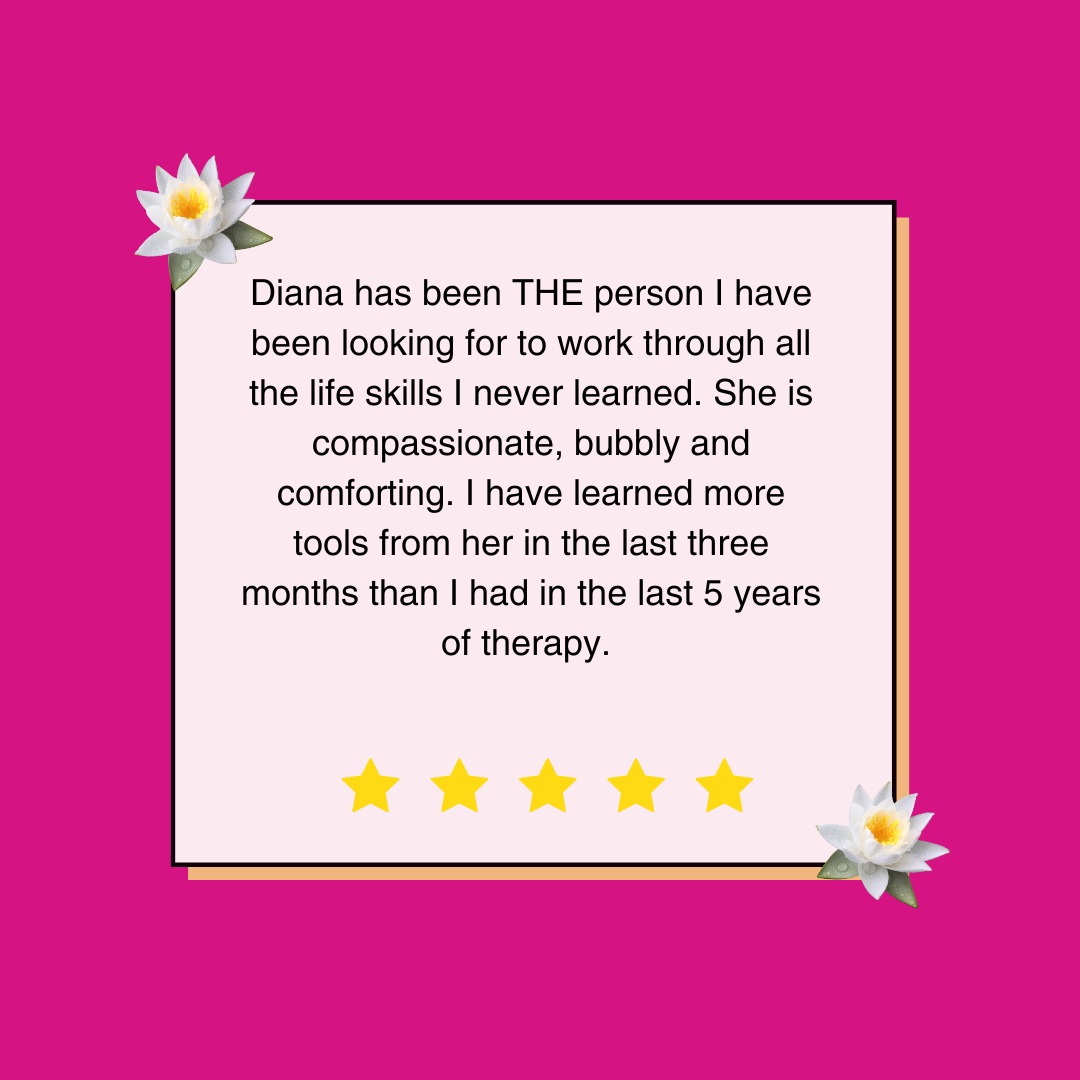 Positive testimonial It contains a message praising Diana Partington for her compassion, bubbly personality, and helpfulness | Dialectical Behavior Therapy (DBT) Therapy | Help for BPD, Depression, and suicide prevention