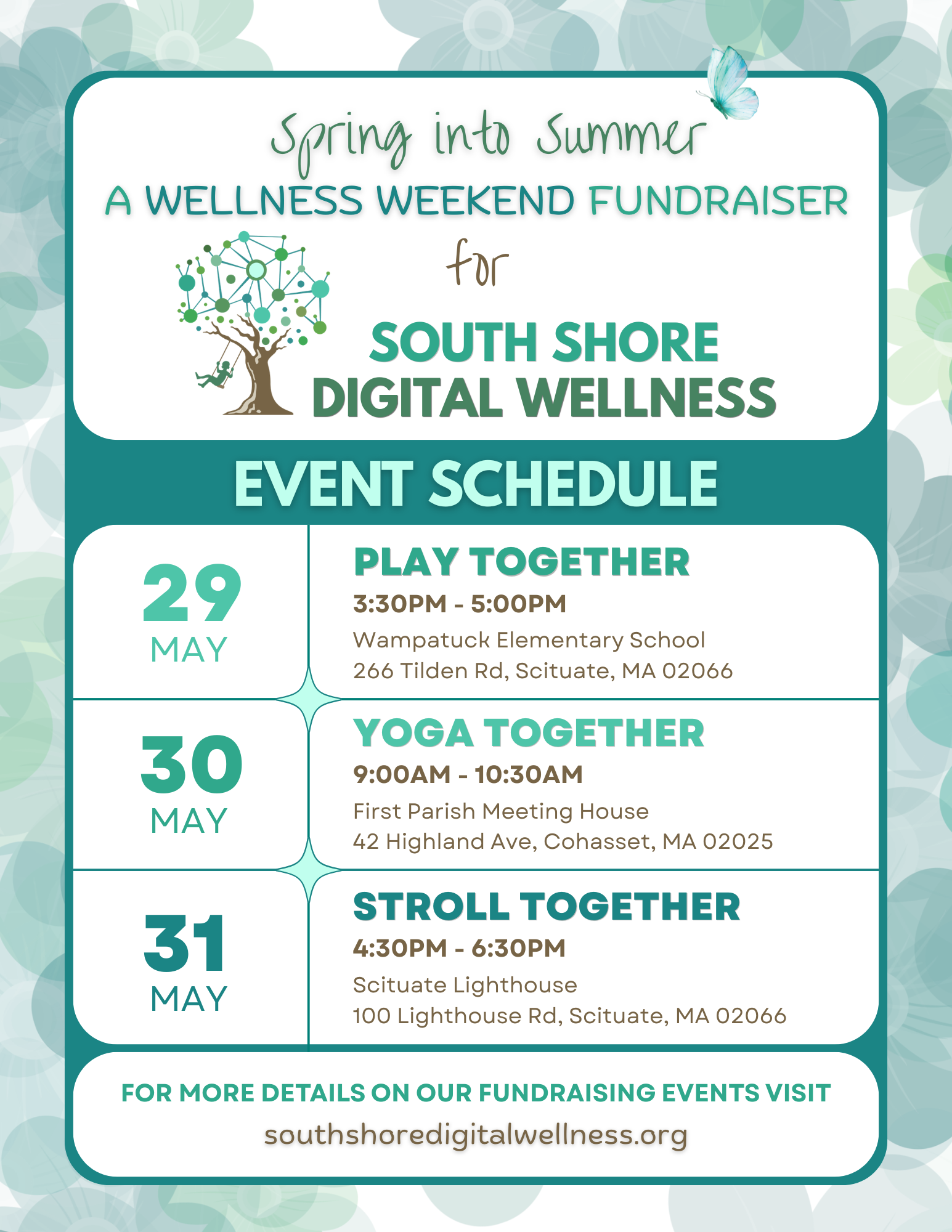 Spring into Summer: A Wellness Weekend Fundraiser for SSDW May 29, 30, & 31, 2026.