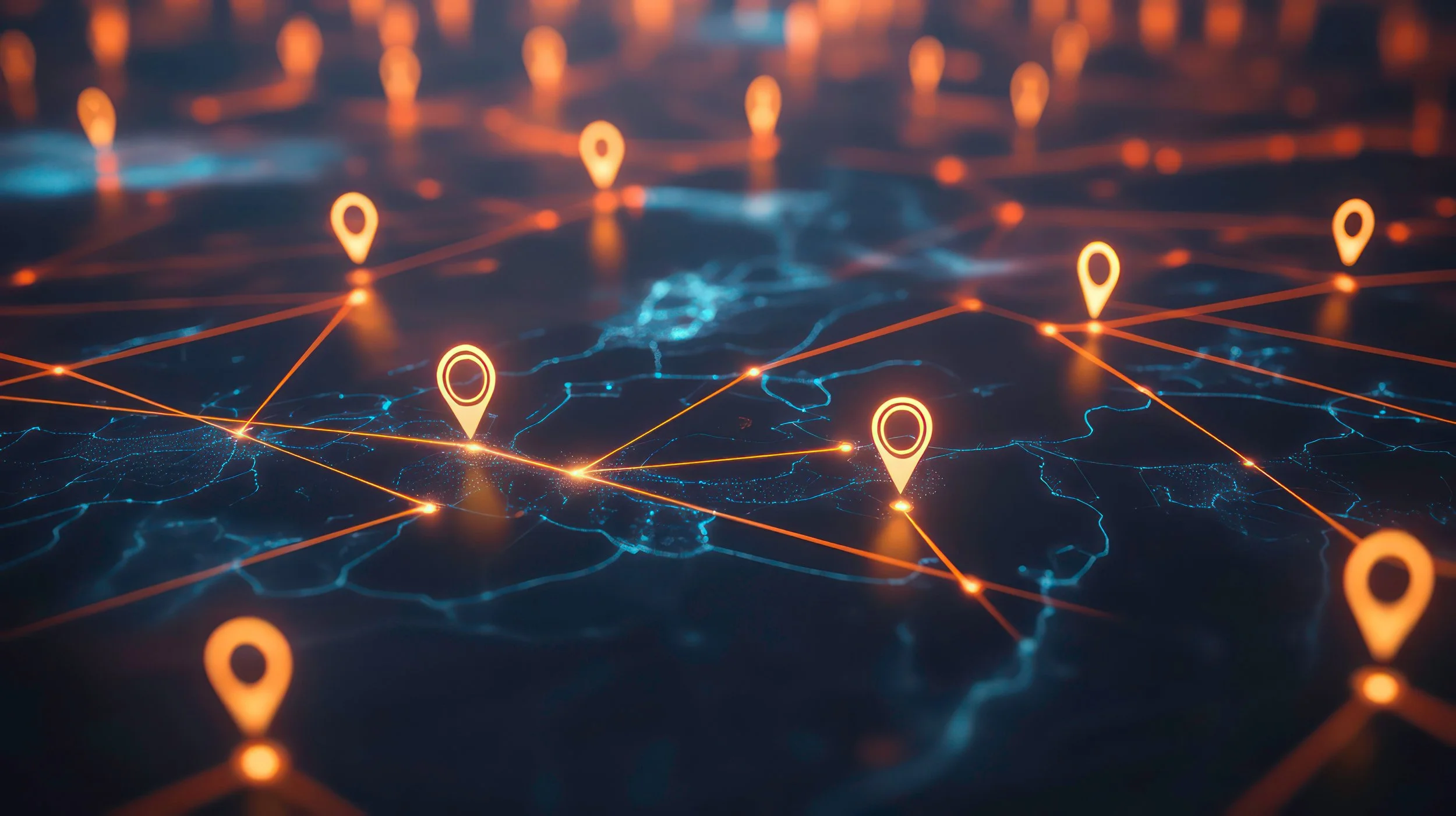 Warm lit map on a dark mode screen