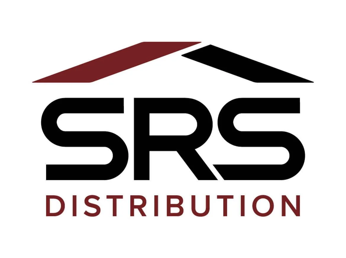 SRS Distribution logo with stylized roof design.