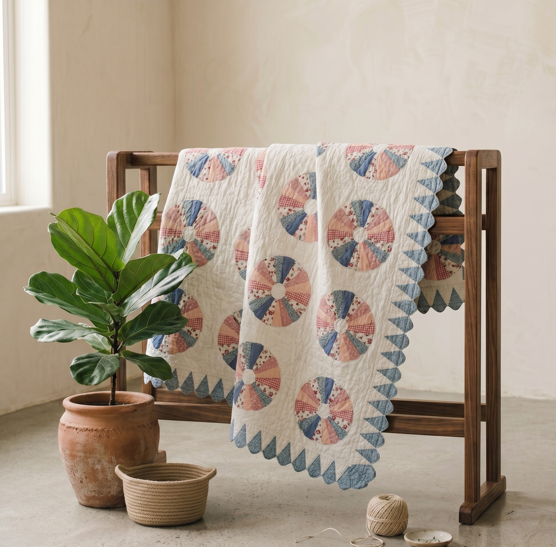 Plates Collection No. 5 - Pink and Blue Dresden Plate with Pointed Edge Quilt