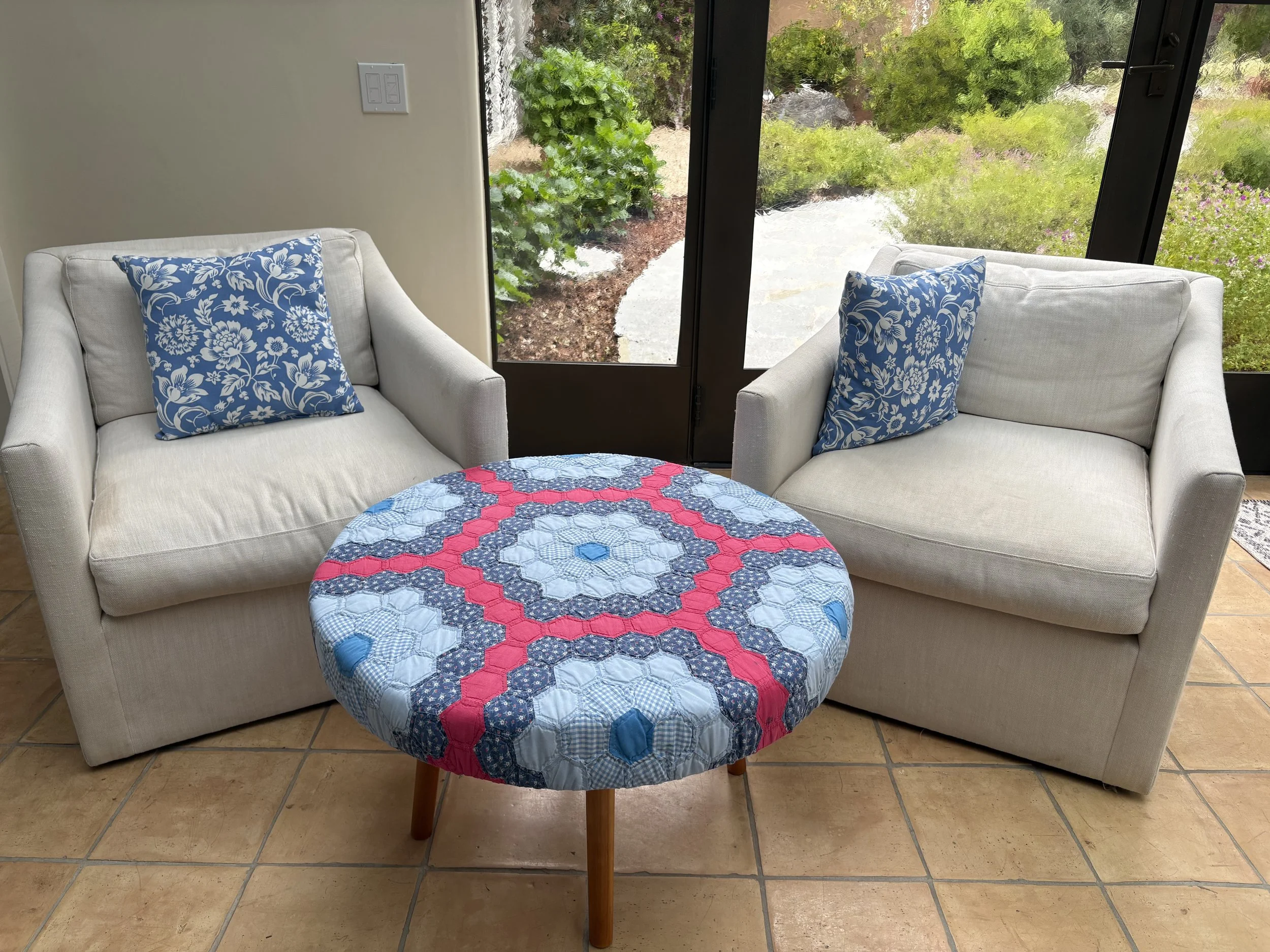 Blue and White Grandmother's Flower Garden Coffee Table