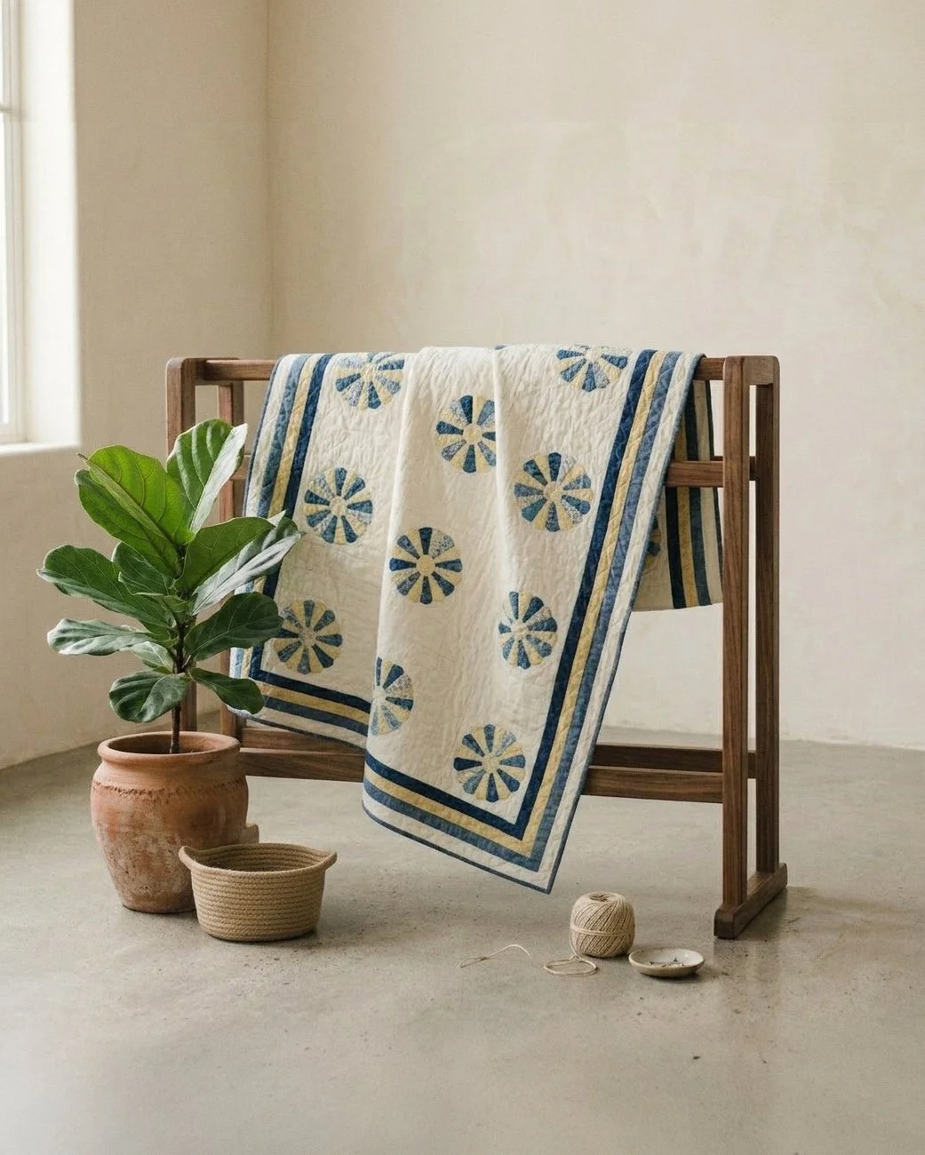 Plates Collection No 3 - Blue and Yellow Dresden Plate Quilt