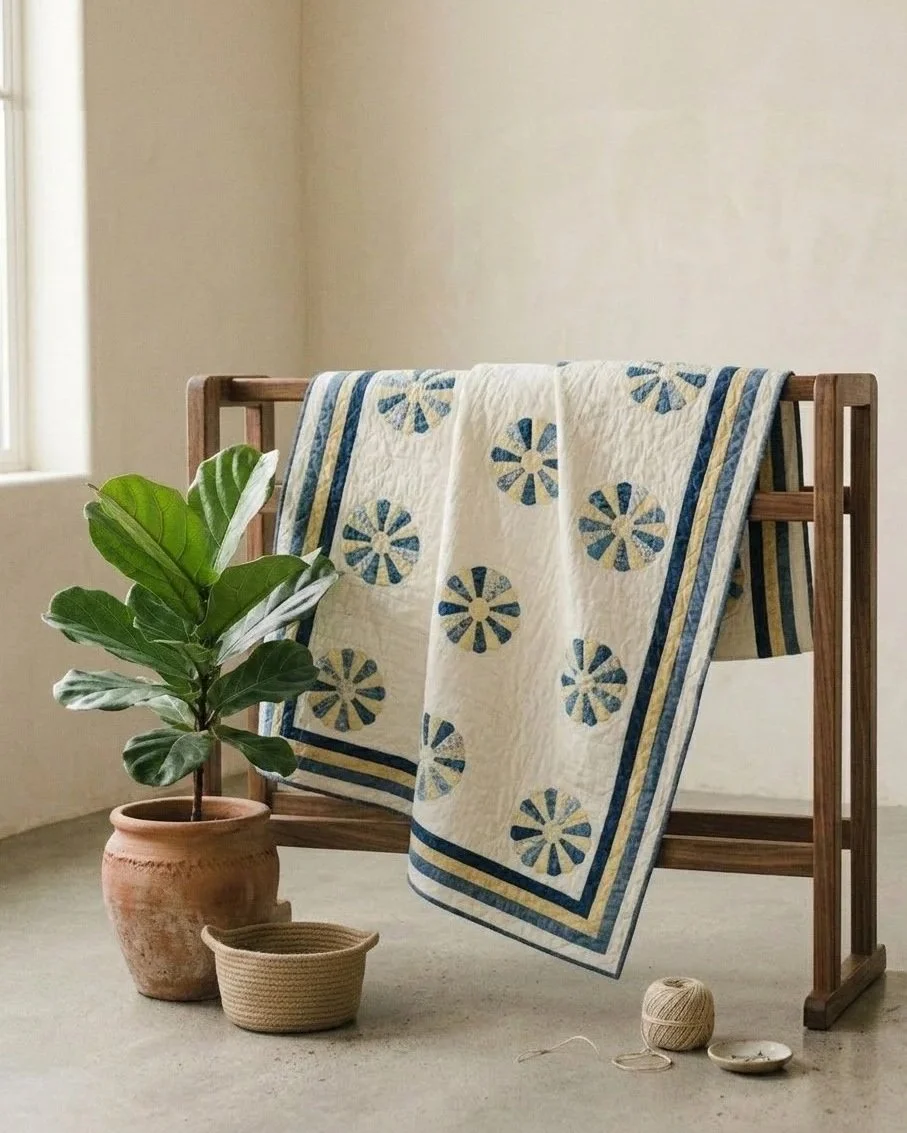 Plates Collection No 3 - Blue and Yellow Dresden Plate Quilt