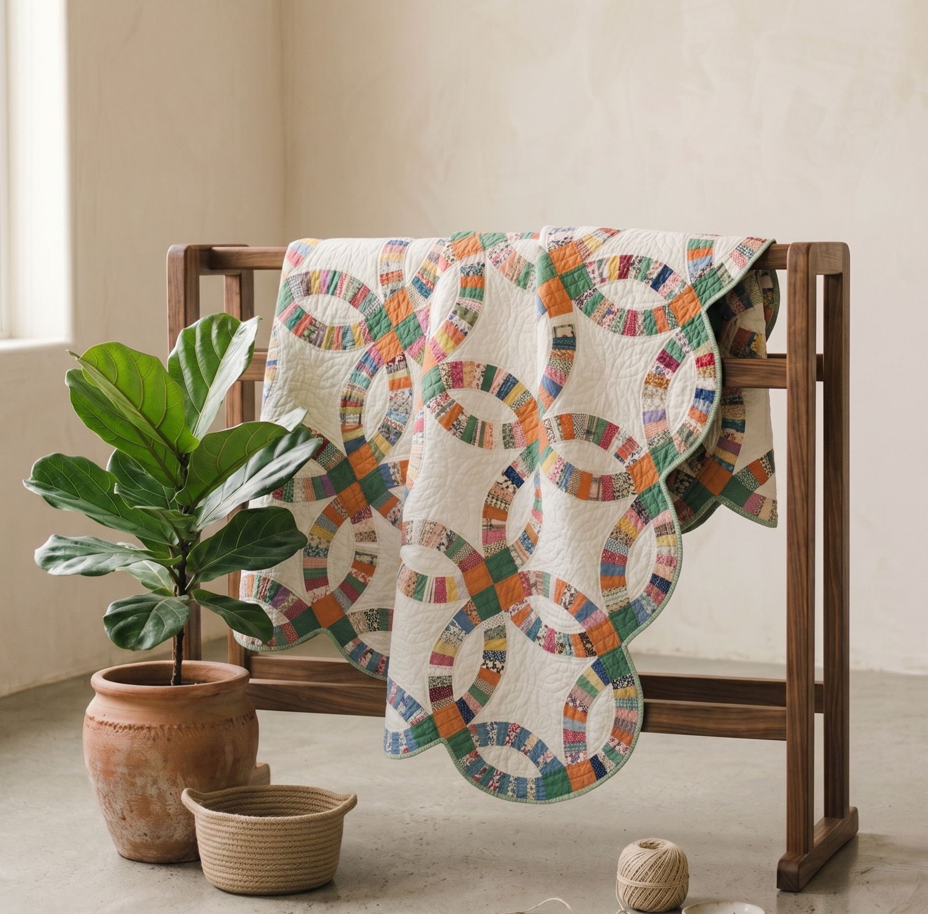 Rings Collection No. 3 - Orange and Green Double Wedding Ring Quilt
