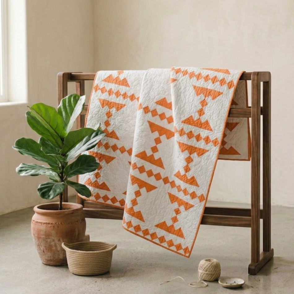 Points Collection No. 6 - Modern Western Style Tangerine Quilt 1930's