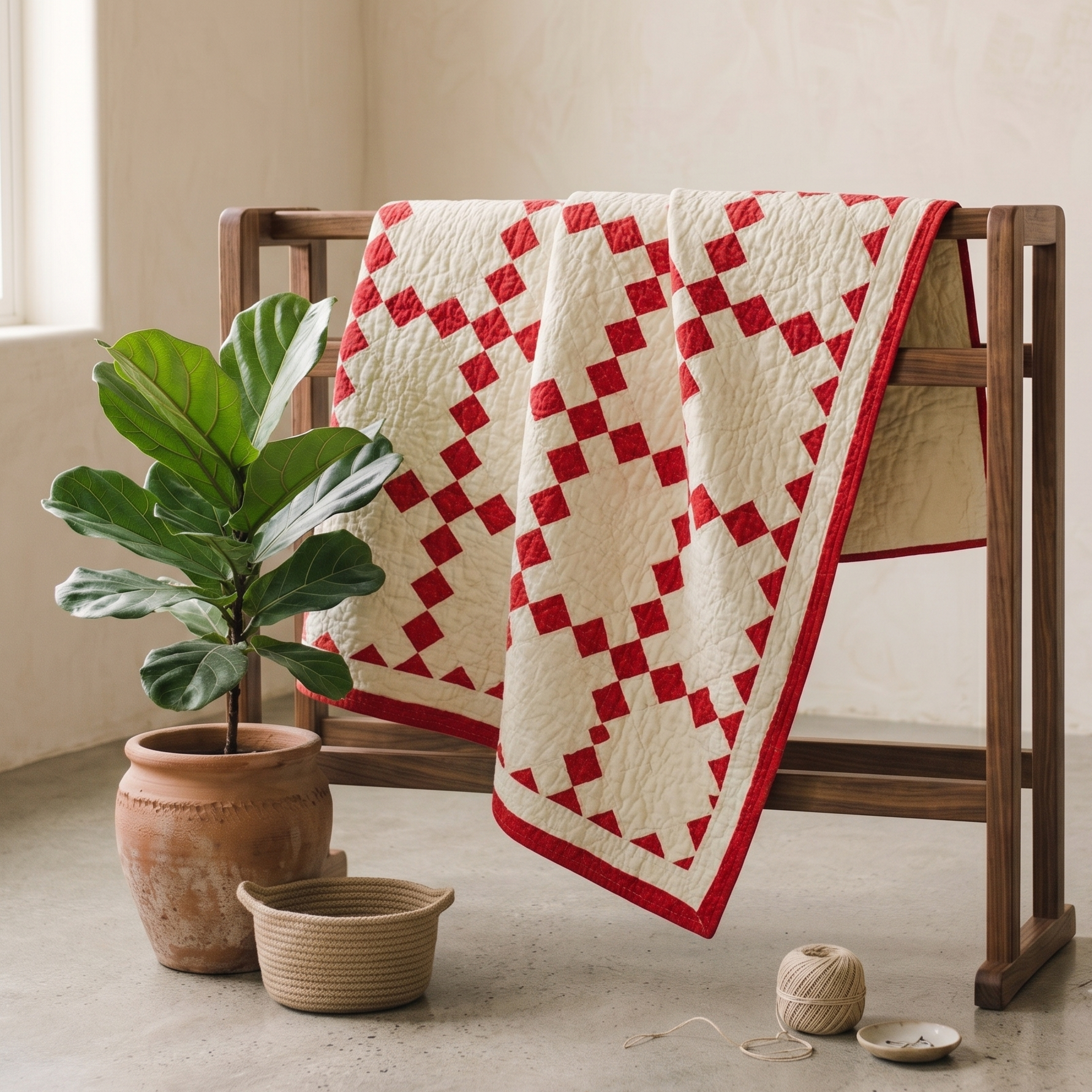 Chains Collection No. 3 - Red Irish Chain Crib Quilt or Wall Hanging
