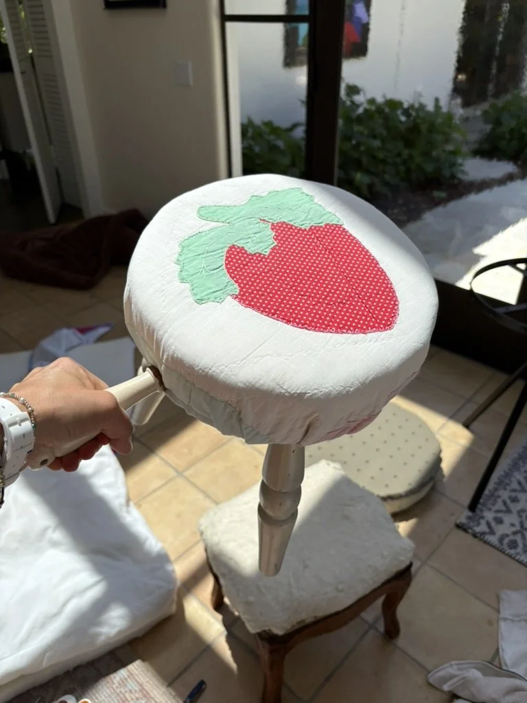 Furniture Collection No. 4 - Strawberry Quilted Milking Stool