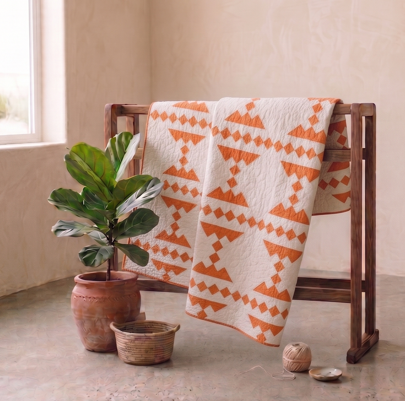 Points Collection No. 6 - Modern Western Style Tangerine Quilt 1930's