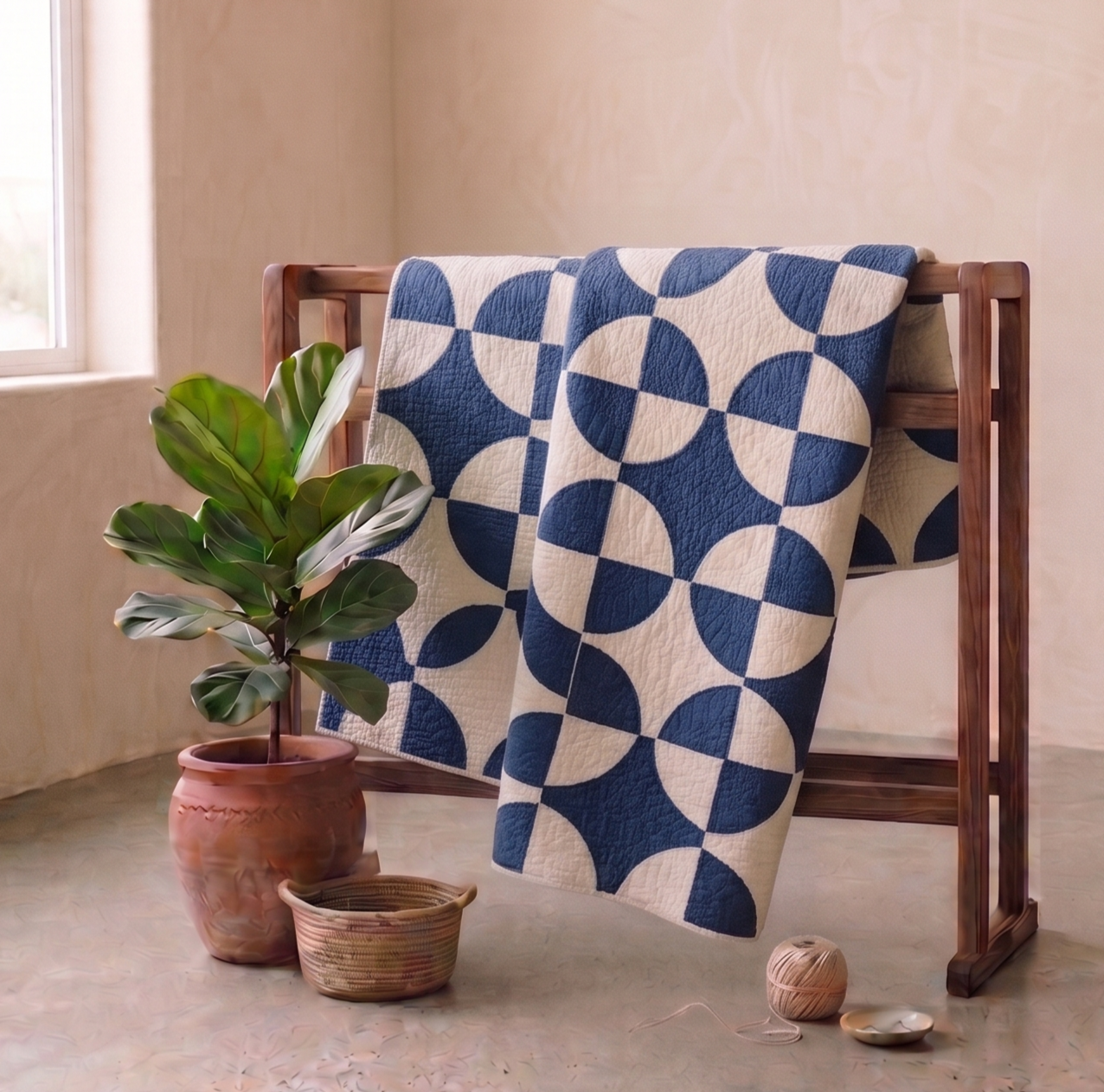 Cobalt and White "Robbing Peter to Pay Paul" Quilt 1940's