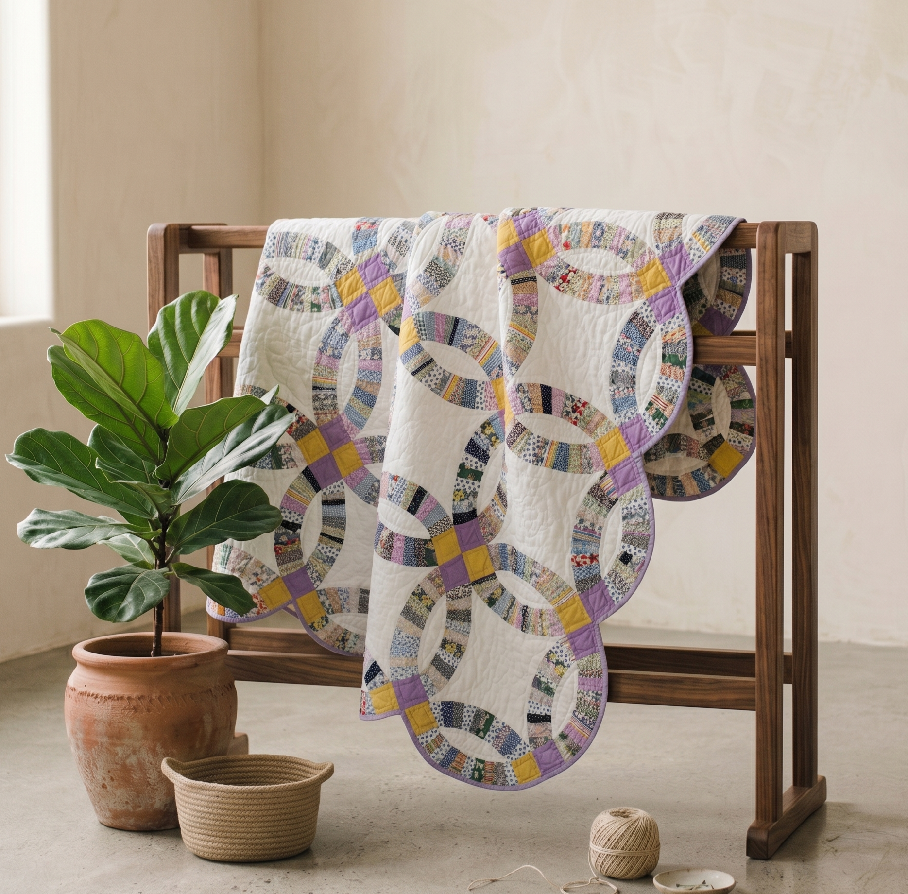 Rings Collection No. 1 - Purple and Yellow Double Wedding Ring Quilt