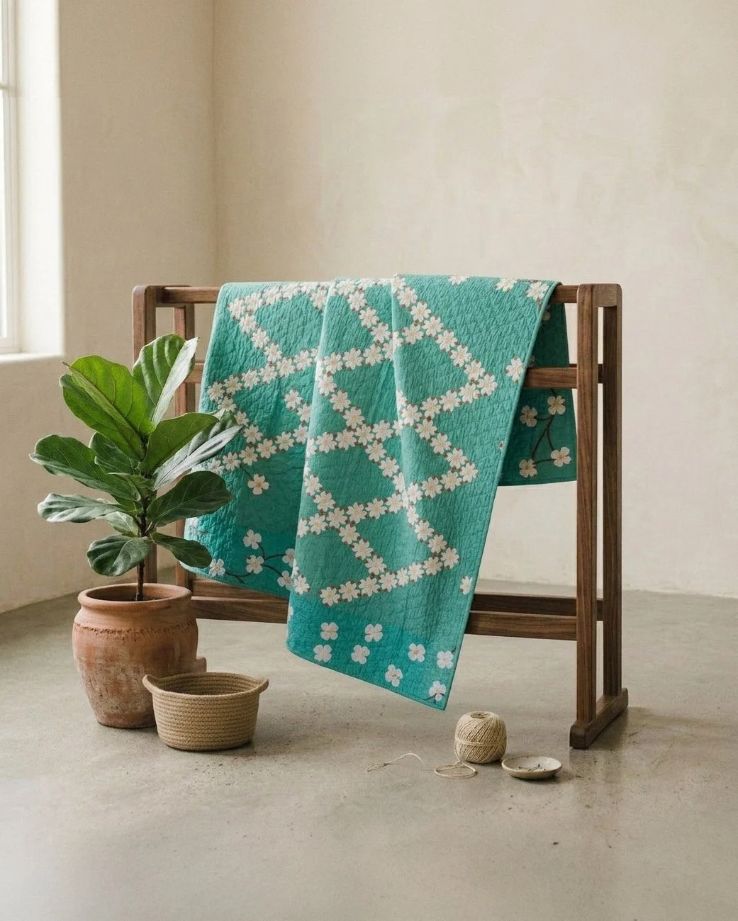 Florals No. 6 - Dogwood Blossoms White on Green Floral Quilt