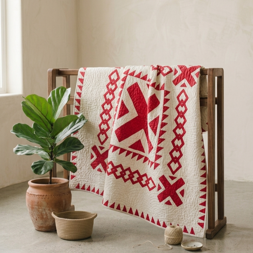 Red Crossing Wall Hanging Quilt Circa 1900