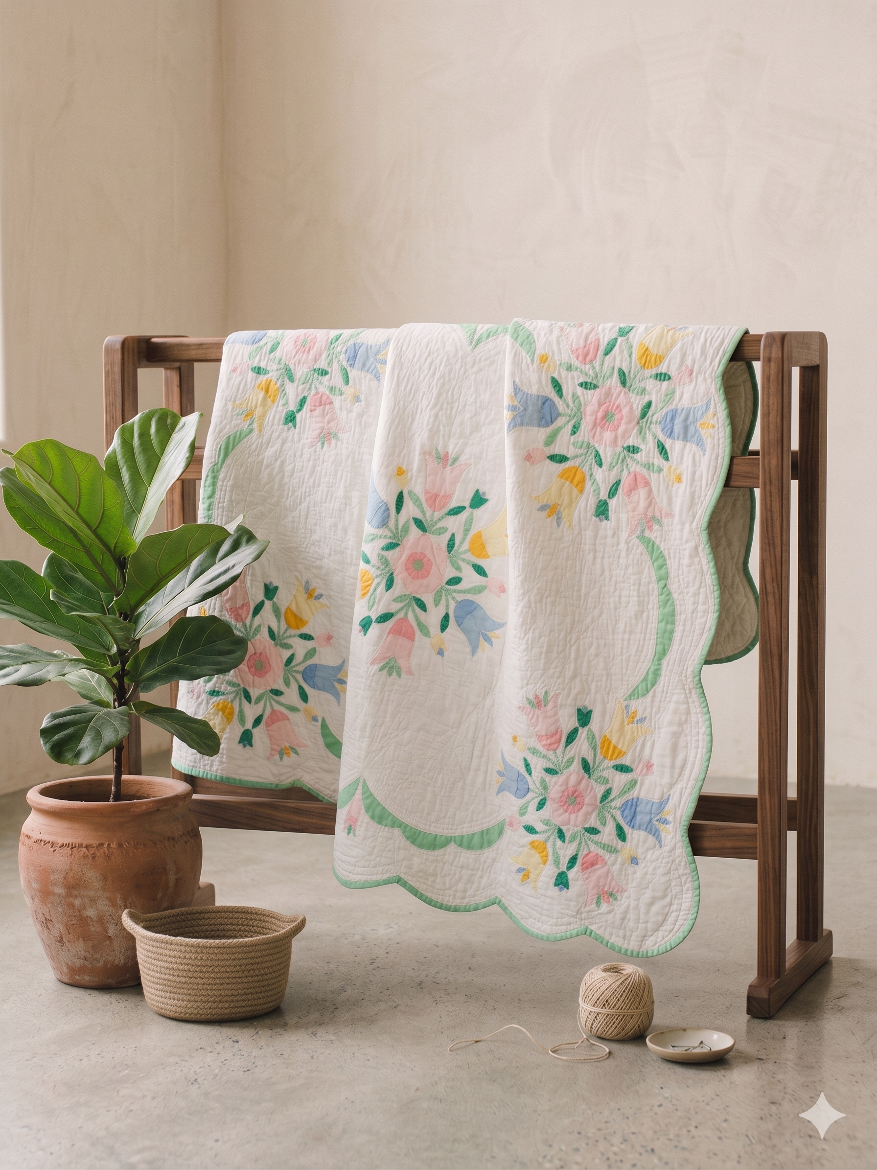Florals Collection No. 3 - Pastel Flower Bouquet Applique Quilt
