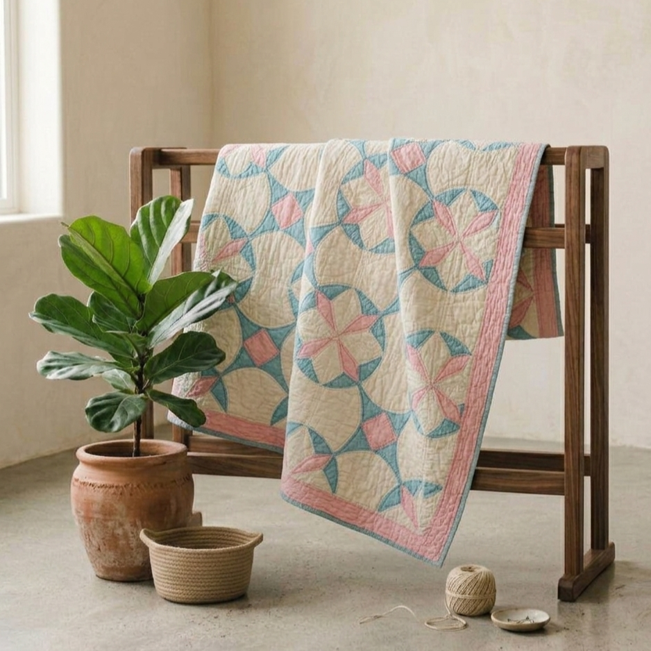 Stars Collection No. 10 - Baby Blue and Pink Star Burst Crib Quilt or Wall Hanging