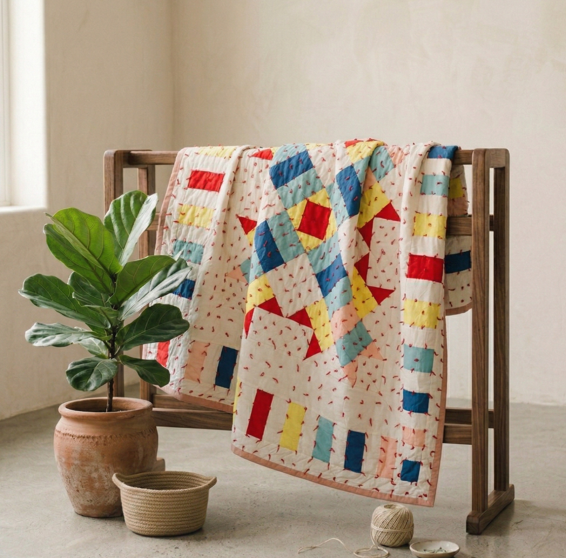 Tack Collection No. 1 - Colorful Western Style Tack Quilt with Red Center and Peach Back