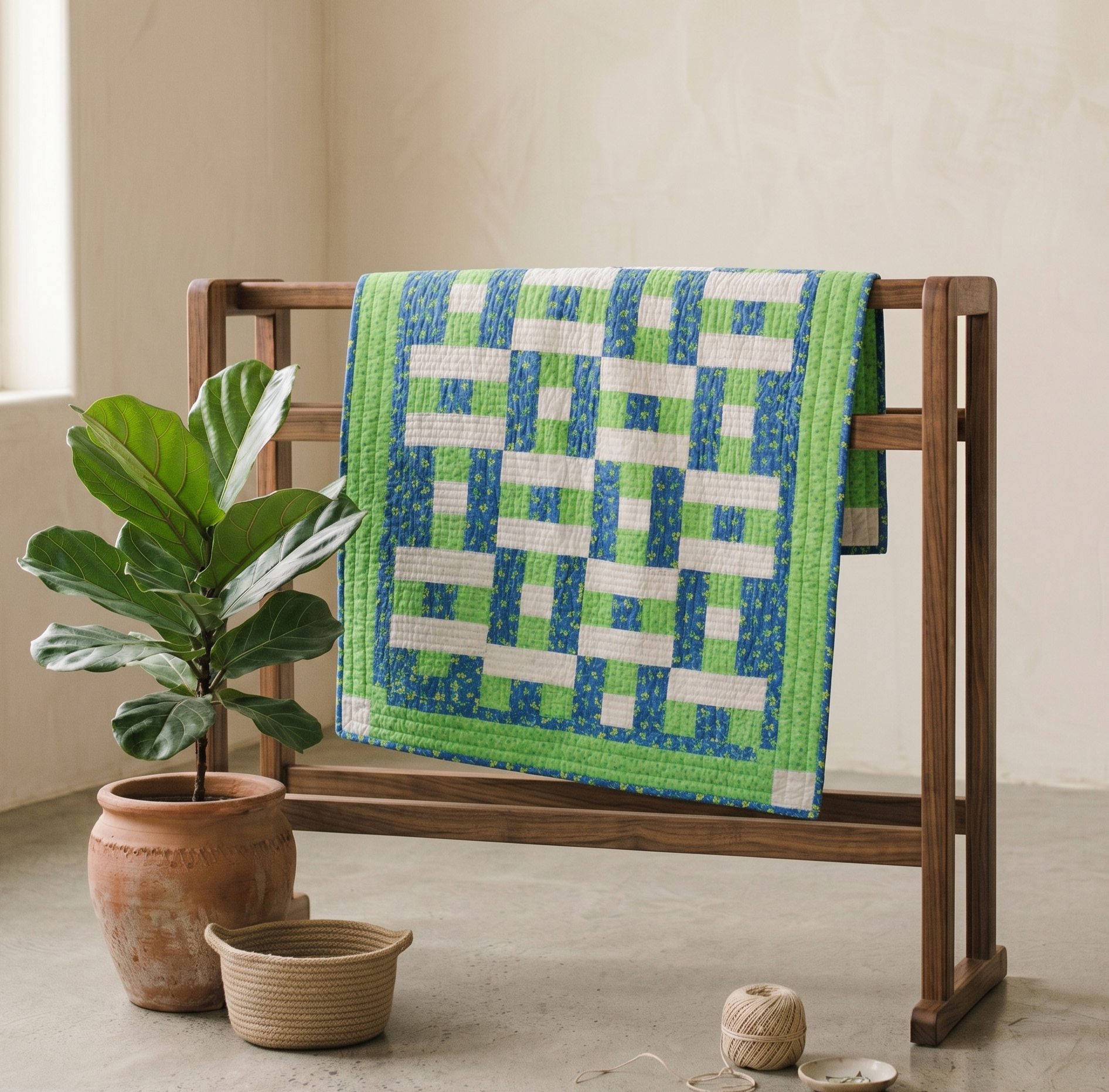 Baby Collection No. 2 - Green and Blue Froggies Crib Quilt or Wall Hanging