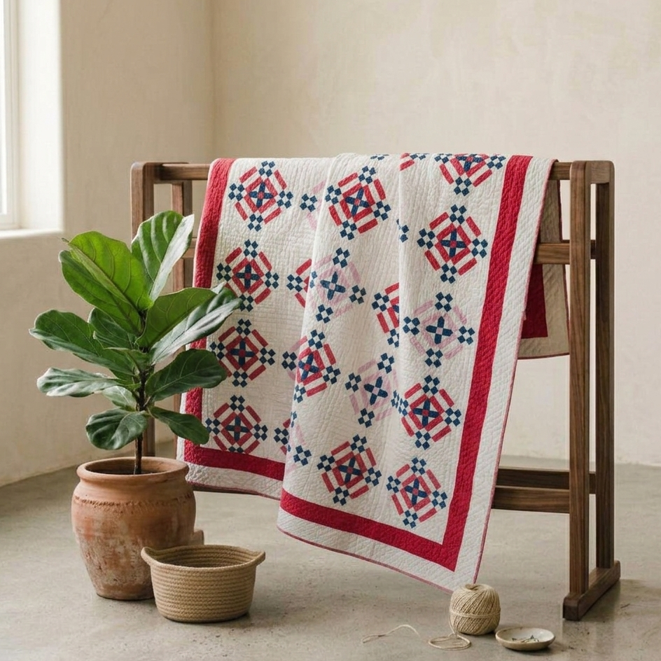 Red and Pink Bulls Eye Quilt 1920's