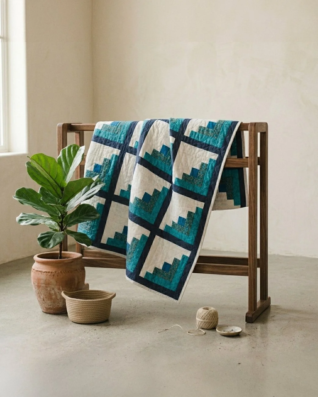 Lines Collection No. 1 - Blue Log Cabin Quilt