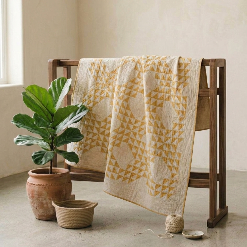 Points Collection No. 4 - Golden Triangles on Cream Criss Cross Quilt 1920's