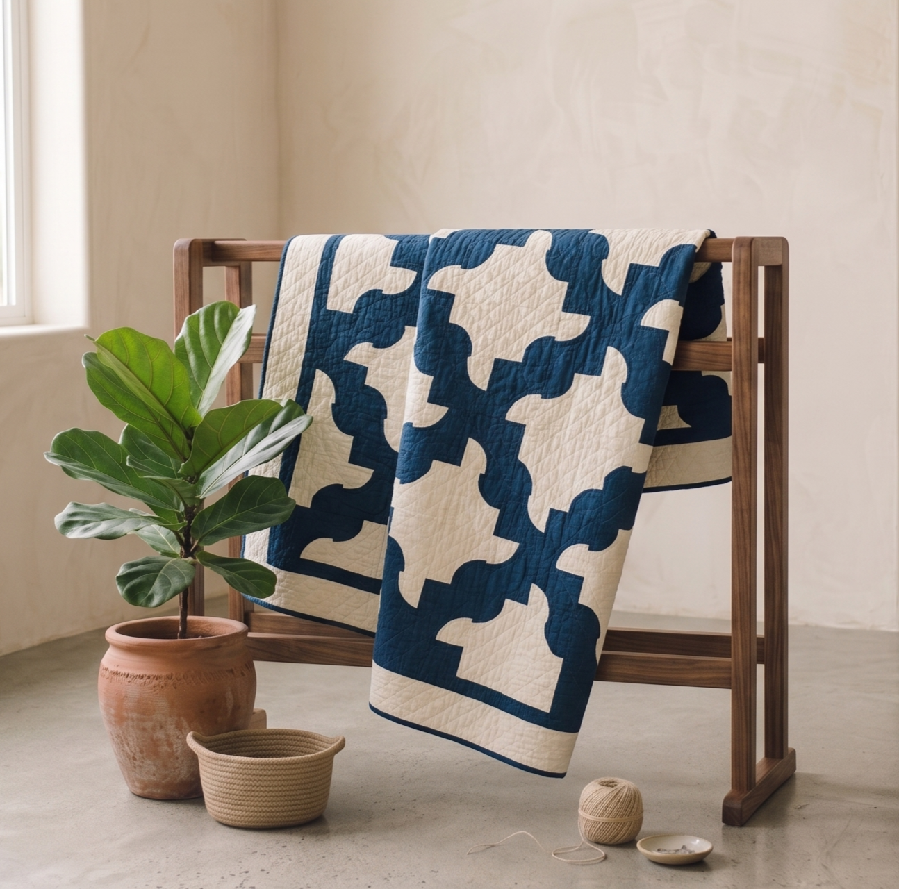 Path Collection No. 2 - Dark Indigo Drunkard's Path Quilt