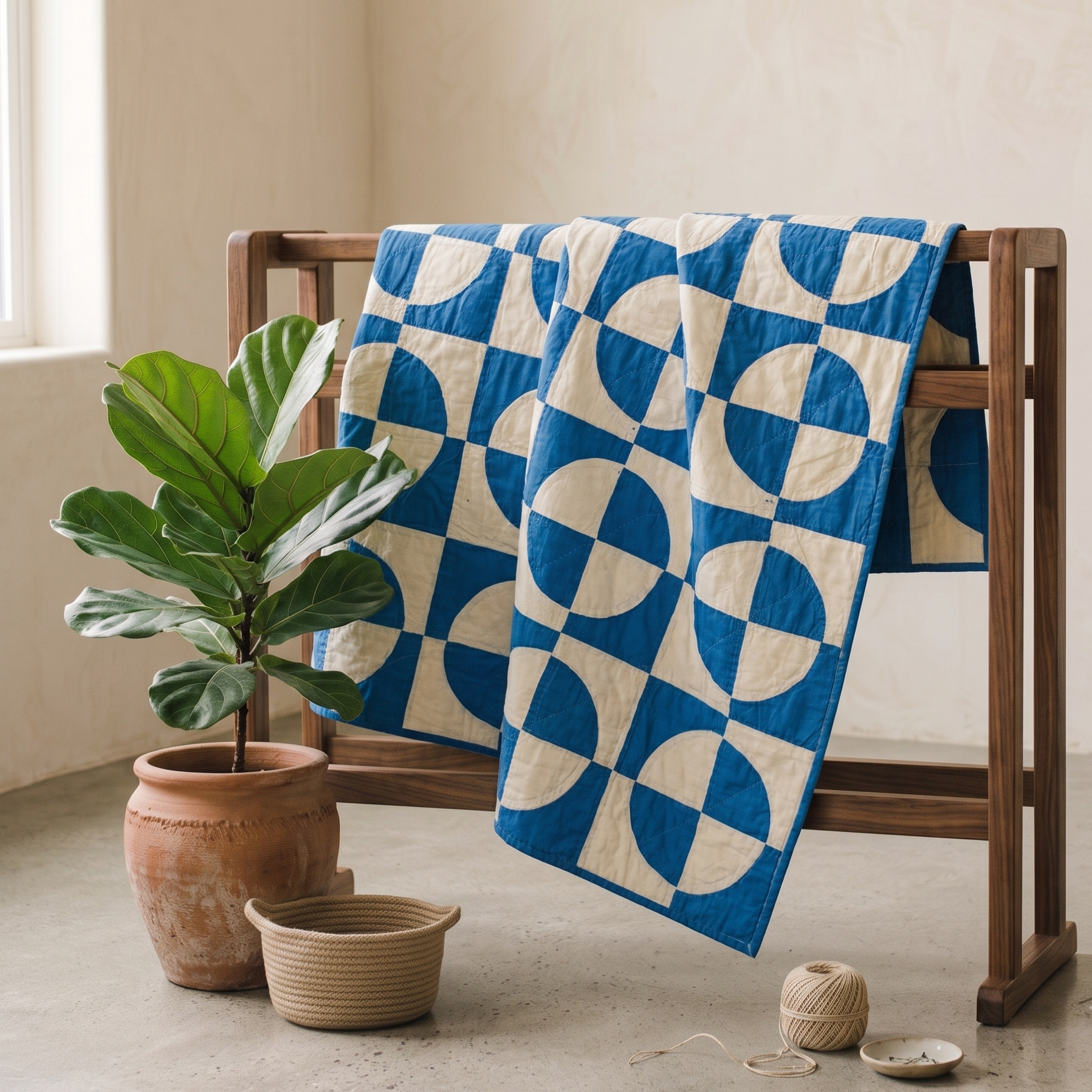 Cobalt and White "Robbing Peter to Pay Paul" Quilt 1940's