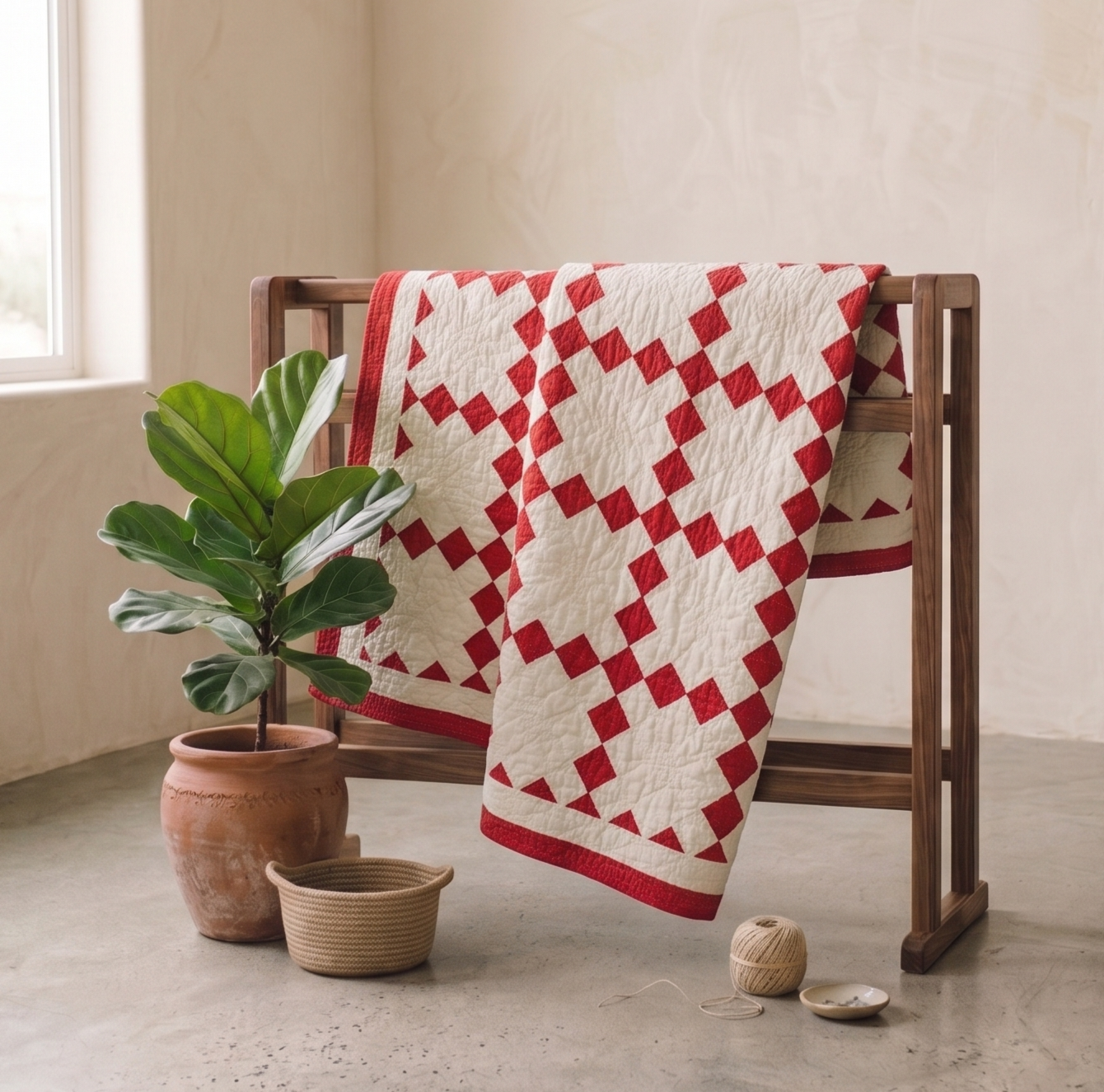Chains Collection No. 3 - Red Irish Chain Crib Quilt or Wall Hanging