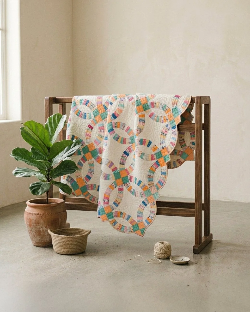 Rings Collection No. 3 - Orange and Green Double Wedding Ring Quilt