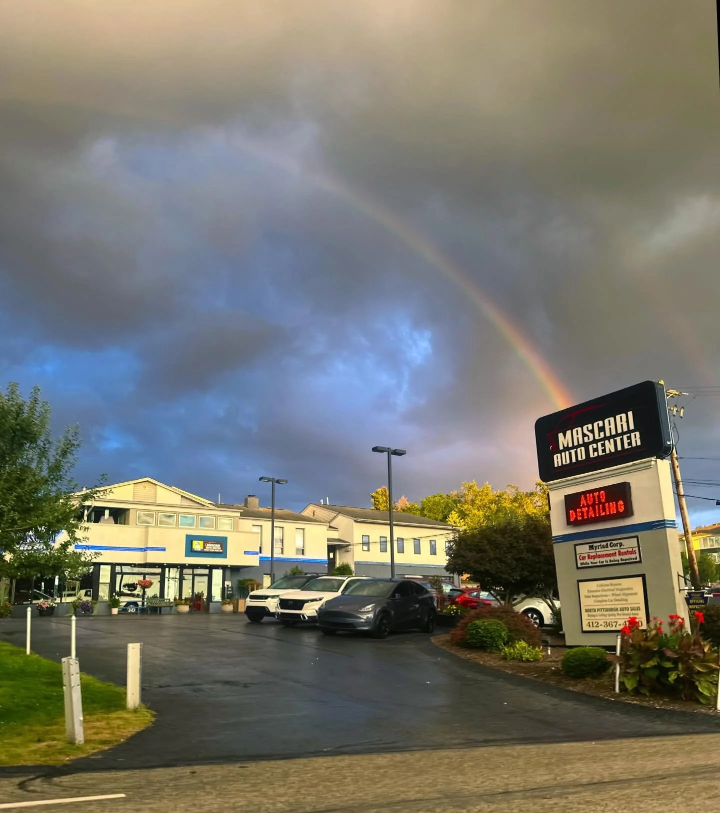 Your car&rsquo;s happy ending starts here &mdash; right at the end of the rainbow. 🌈🔧 #AutoBodyMagic #MascariAutoCenter #Pittsburgh #Rainbow #carcare
