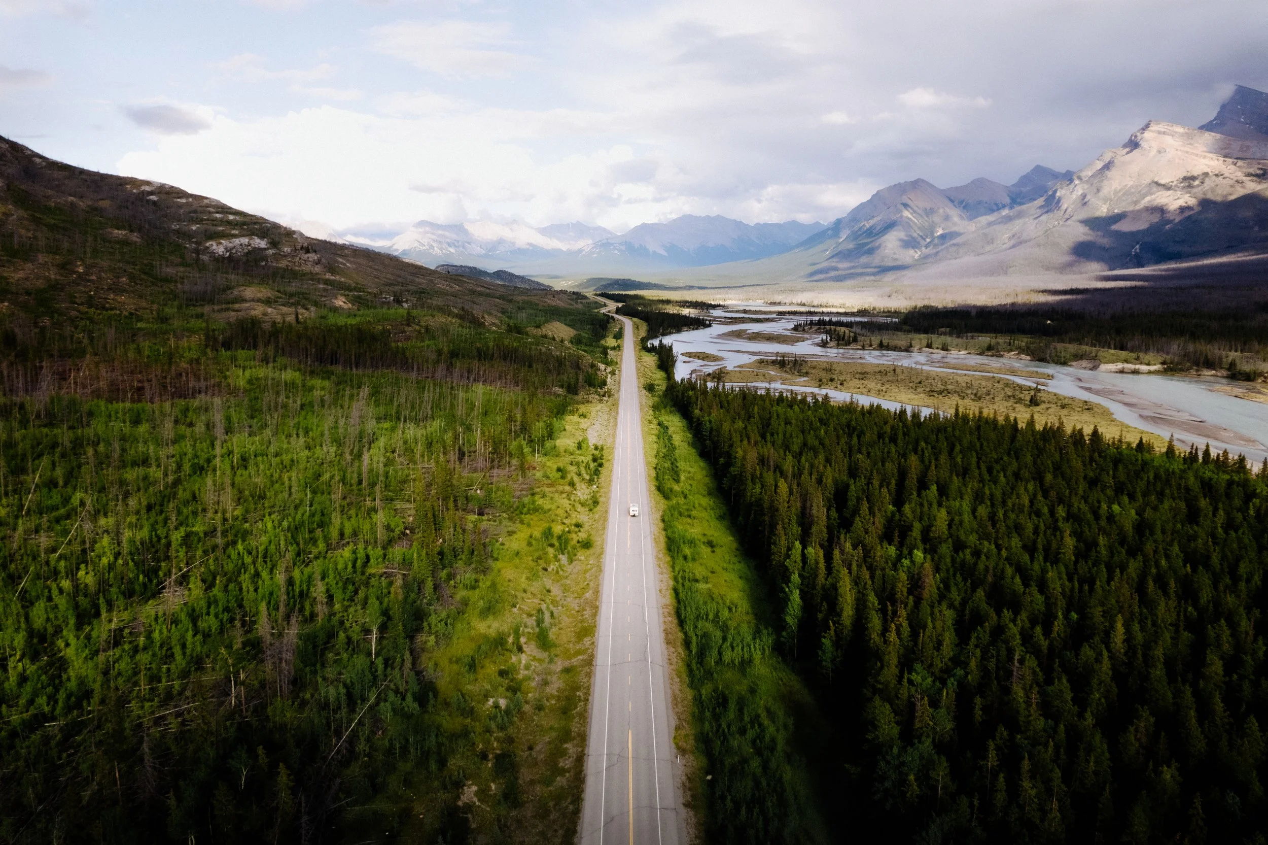 Abraham Lake Drive Drone Shot 2