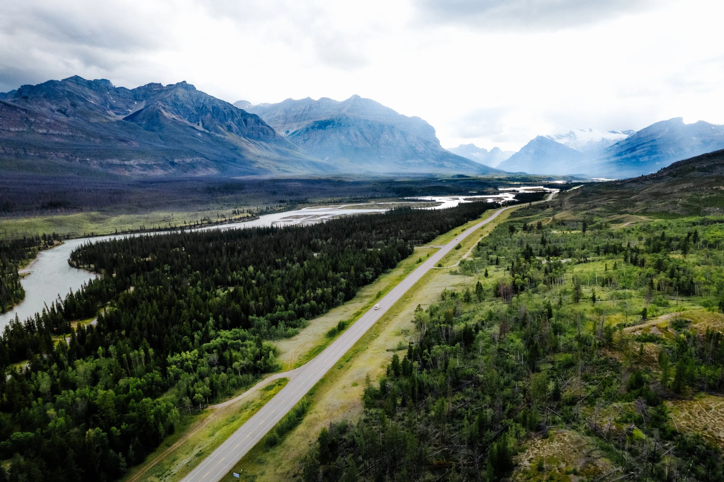 Abraham Lake Drive Drone Shot 3