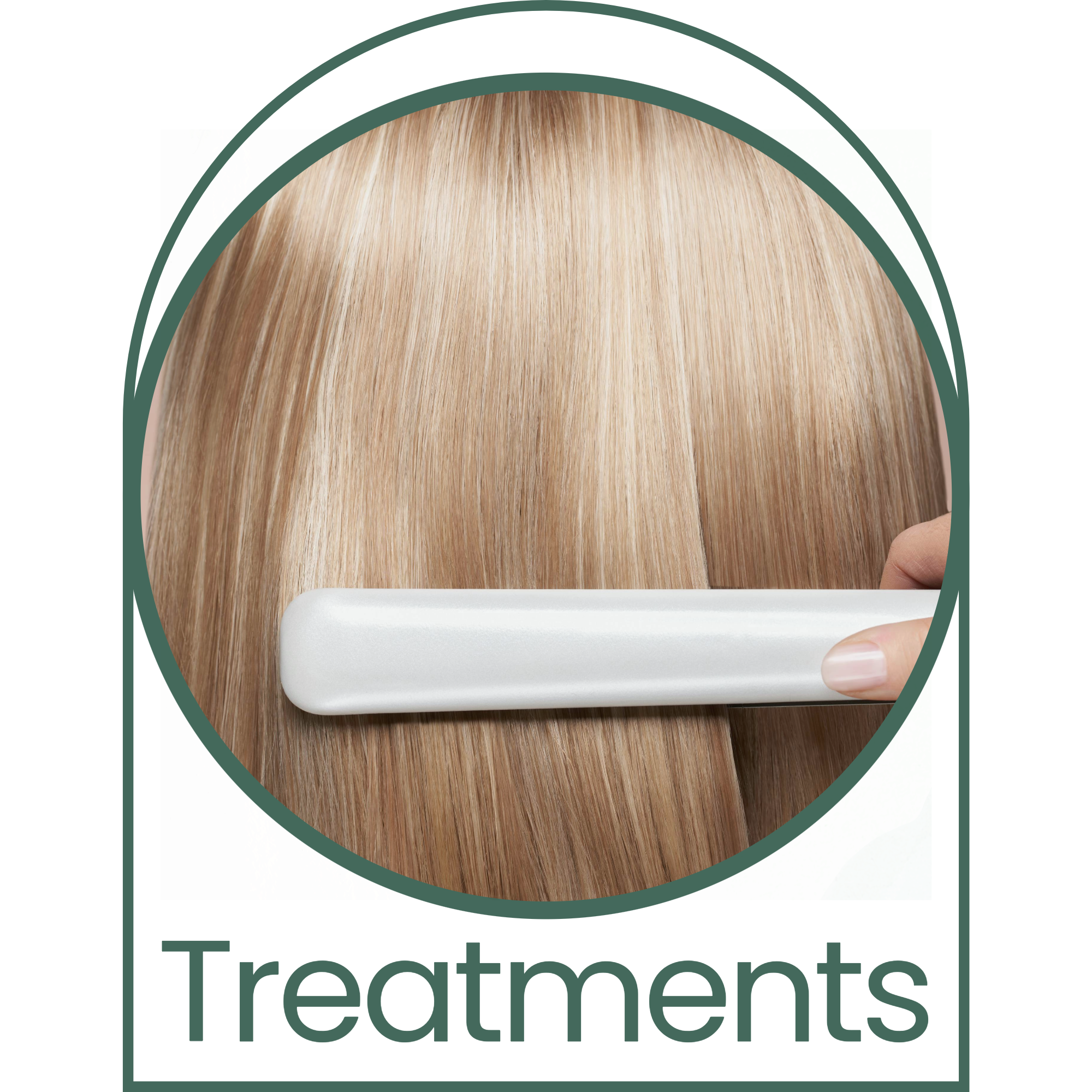 Close-up of a person's blonde hair being straightened with a flat iron.