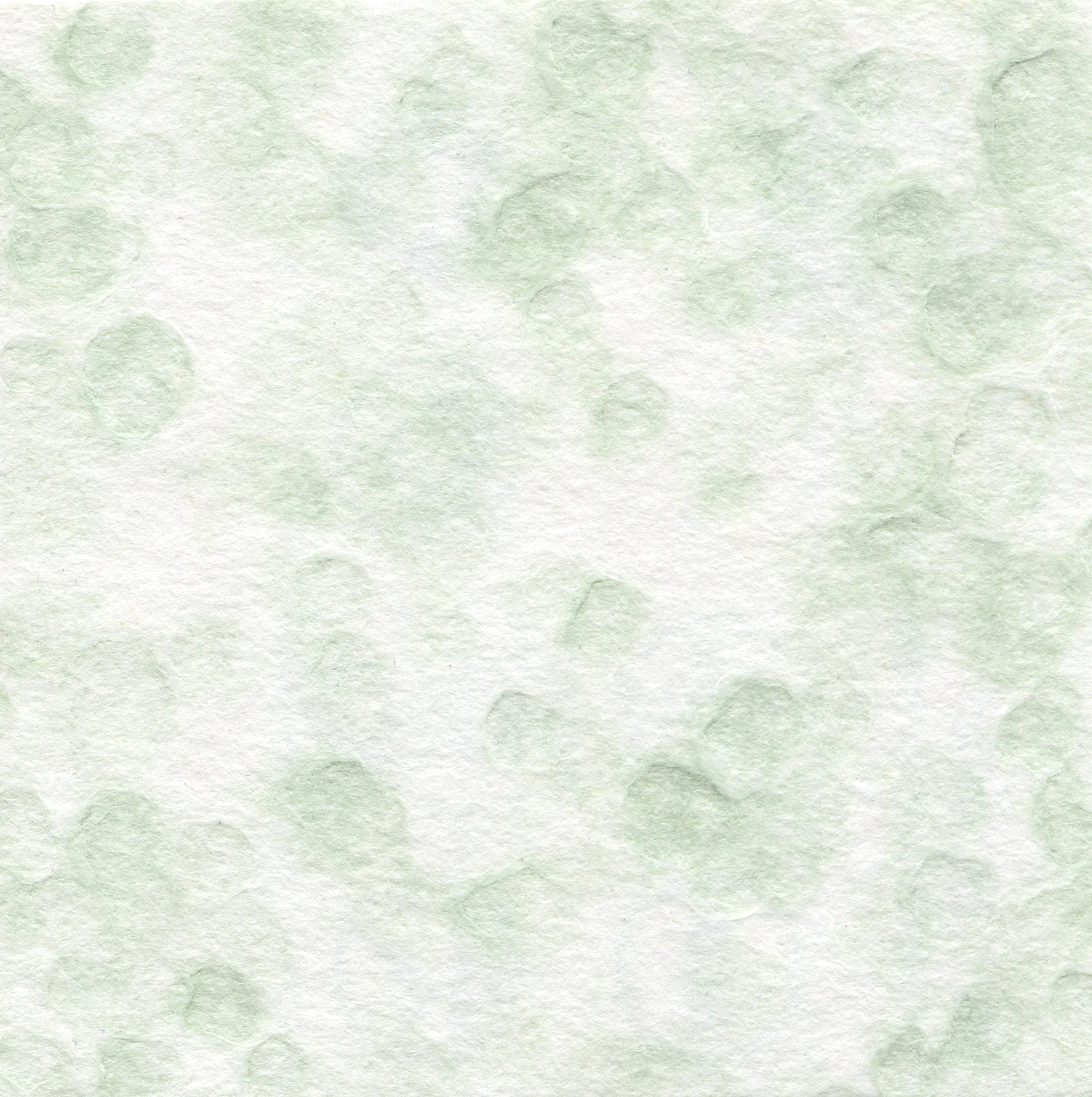 Light green textured background with darker green circular spots resembling water droplets or bubbles.
